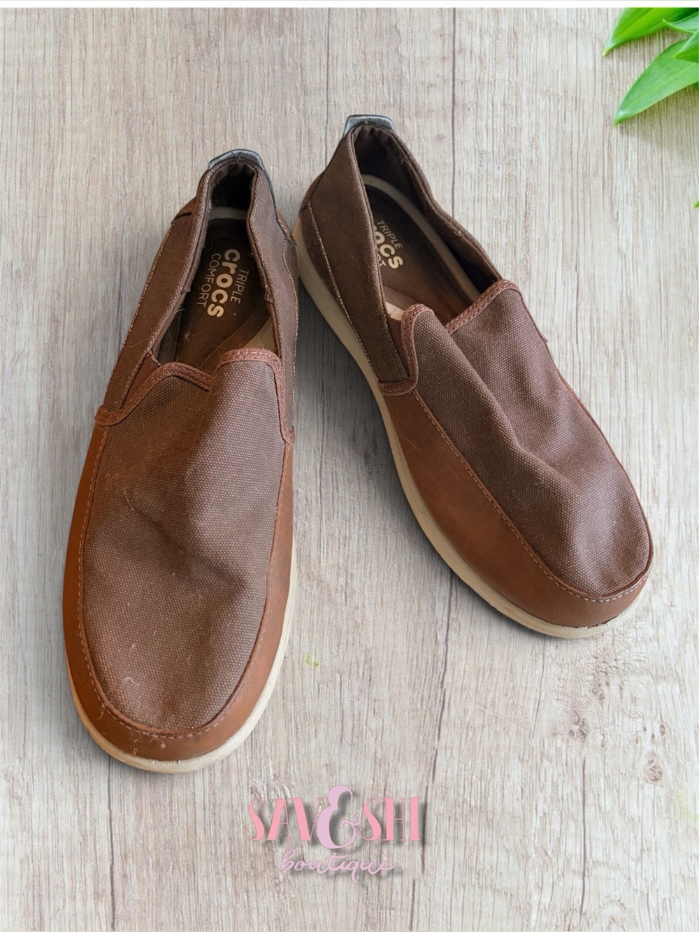 CROCS Men’s Brown Canvas Slip-On Casual Loafers